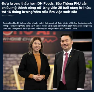 A Vietnamese news article about the episode, dated 29 November 2021, with a photograph of Nhi and Thông